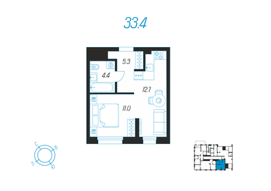 Квартира 33,4 м², студия - изображение 1