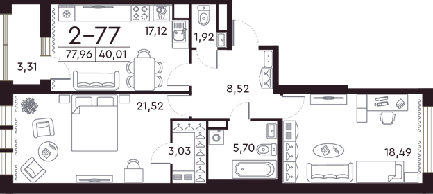 76,7 м², 2-комнатная квартира 32 000 000 ₽ - изображение 73