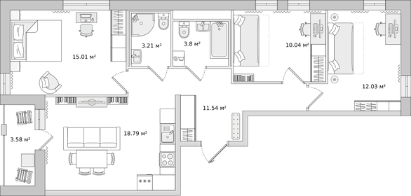 Квартира 74,1 м², 3-комнатная - изображение 1