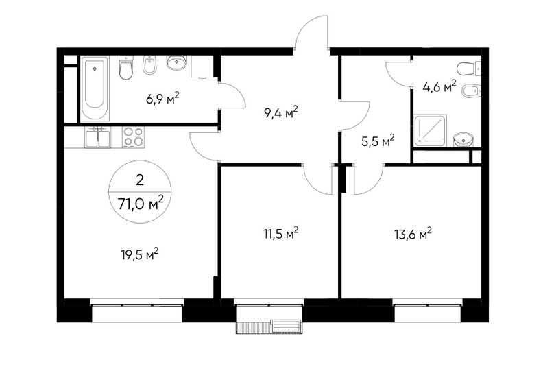 71 м², 2-комнатная квартира 21 094 652 ₽ - изображение 1