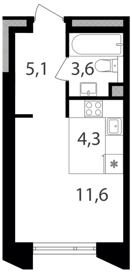 24,6 м², квартира-студия 13 525 080 ₽ - изображение 1