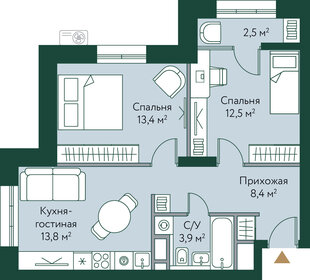 Квартира 54,5 м², 2-комнатная - изображение 1