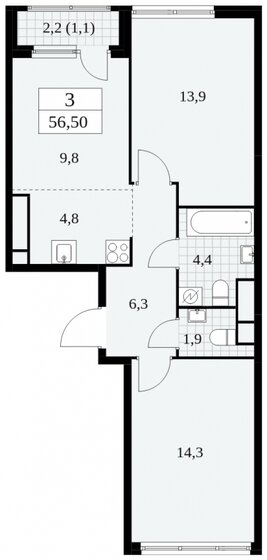 56,5 м², 3-комнатная квартира 15 100 000 ₽ - изображение 31