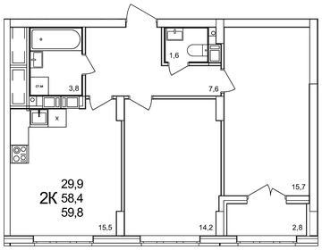 58,1 м², 2-комнатная квартира 8 850 000 ₽ - изображение 61