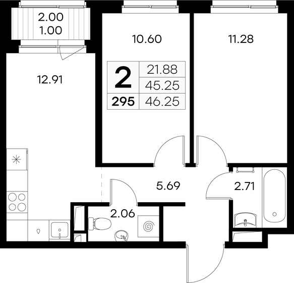 46,3 м², 2-комнатная квартира 7 964 704 ₽ - изображение 19