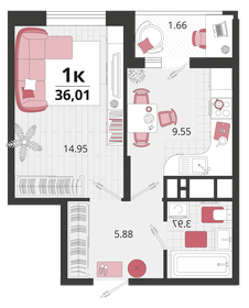 36,7 м², 1-комнатная квартира 4 400 000 ₽ - изображение 68