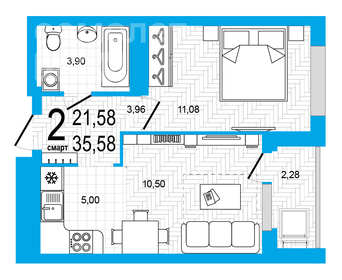 Квартира 33,9 м², 2-комнатная - изображение 1