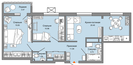 Квартира 65 м², 3-комнатная - изображение 1