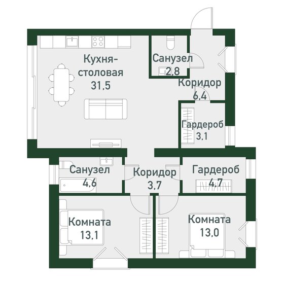 82,4 м², 2-комнатная квартира 10 300 000 ₽ - изображение 1