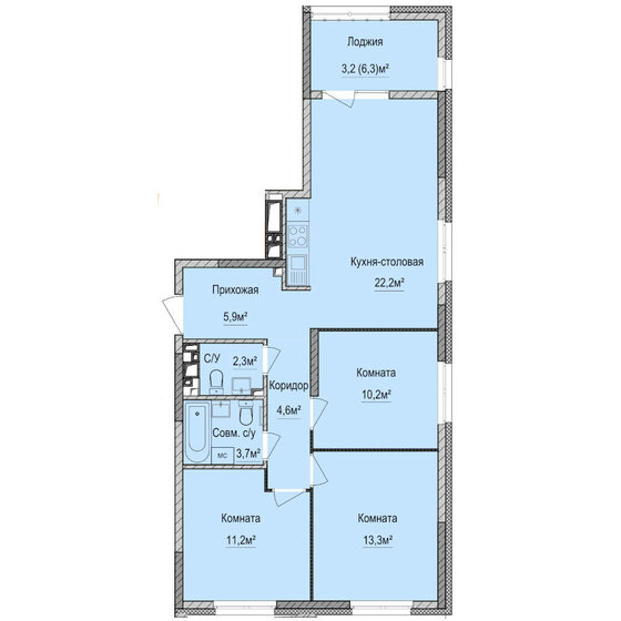 76,6 м², 3-комнатная квартира 6 303 000 ₽ - изображение 1