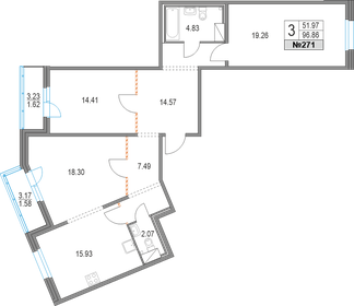 Квартира 96,9 м², 3-комнатная - изображение 1