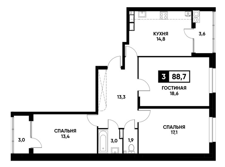 88,7 м², 3-комнатная квартира 8 745 820 ₽ - изображение 1