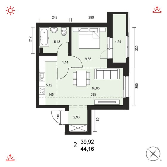 44,2 м², 2-комнатная квартира 7 136 000 ₽ - изображение 1
