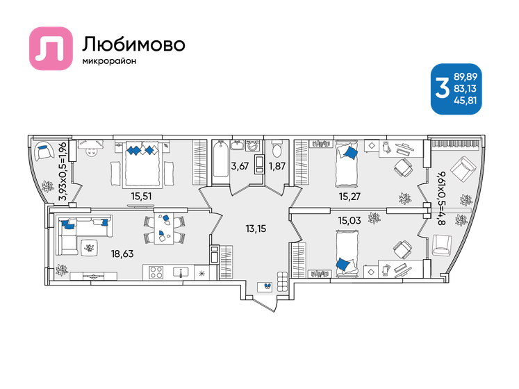 89,9 м², 3-комнатная квартира 10 051 680 ₽ - изображение 1