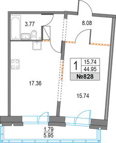 Квартира 45 м², 1-комнатная - изображение 1