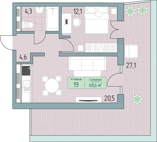 87,6 м², 2-комнатные апартаменты 15 846 600 ₽ - изображение 1
