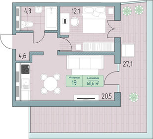 Квартира 87,6 м², 2-комнатные - изображение 1