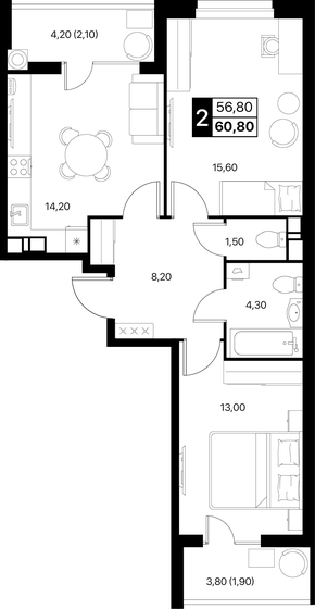 65,2 м², 2-комнатная квартира 7 895 720 ₽ - изображение 42