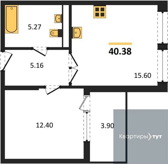 40,4 м², 1-комнатная квартира 6 793 926 ₽ - изображение 1