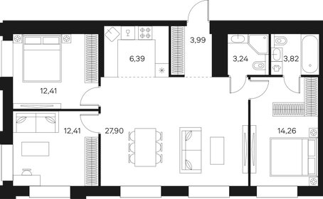 Квартира 87 м², 3-комнатная - изображение 1