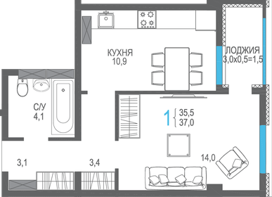 36 м², 1-комнатная квартира 7 800 000 ₽ - изображение 88