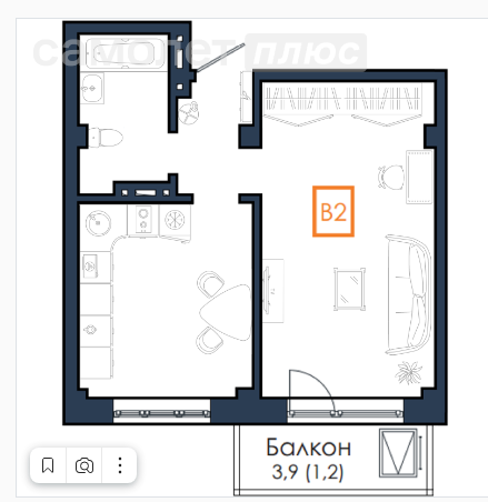 41,1 м², 1-комнатная квартира 4 932 000 ₽ - изображение 1