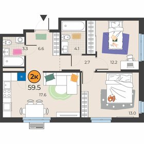 Квартира 59,5 м², 2-комнатная - изображение 1