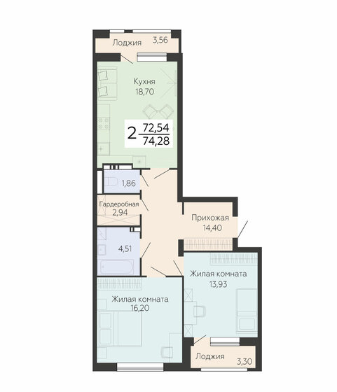 74,3 м², 2-комнатная квартира 8 987 880 ₽ - изображение 1