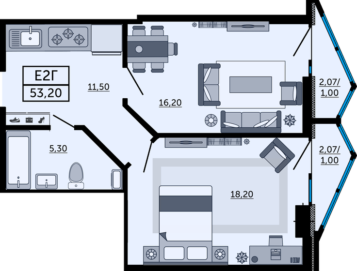 53 м², 2-комнатная квартира 8 110 530 ₽ - изображение 1