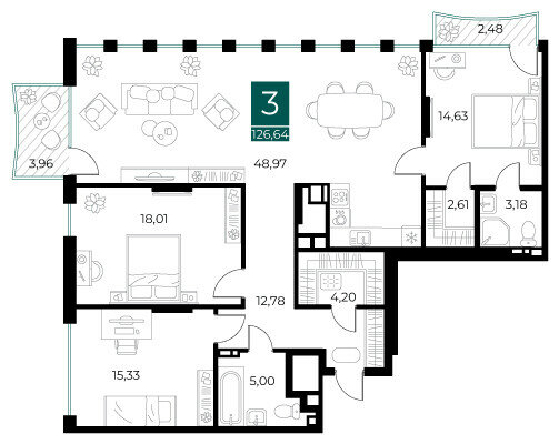 126,6 м², 3-комнатная квартира 18 996 000 ₽ - изображение 26