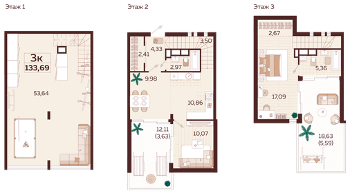 Квартира 133,7 м², 3-комнатная - изображение 1