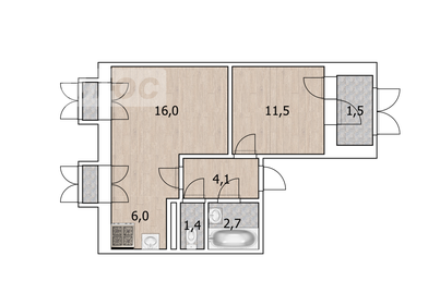 Квартира 42,2 м², 2-комнатная - изображение 1