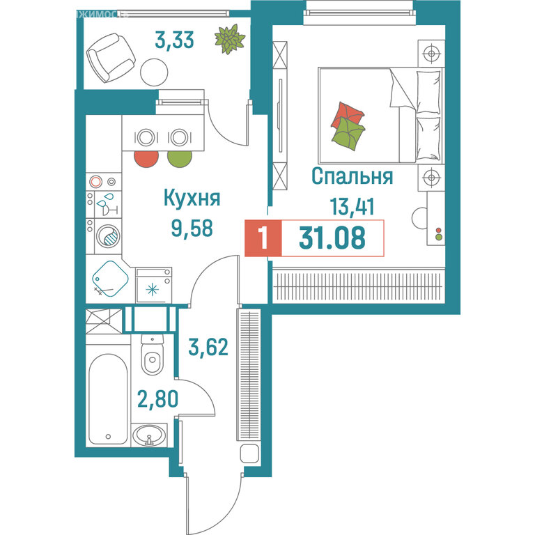 Варианты планировок ЖК «Графика» - планировка 9