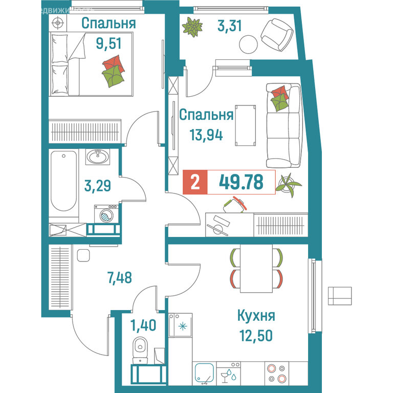 Варианты планировок ЖК «Графика» - планировка 6