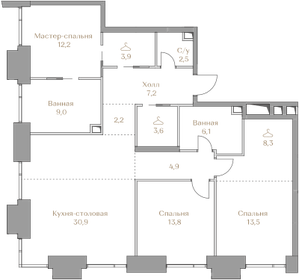 126,3 м², 3-комнатная квартира 133 990 000 ₽ - изображение 56