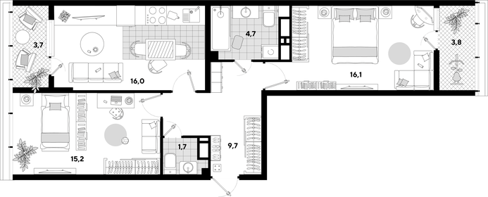 Квартира 67,3 м², 2-комнатная - изображение 2