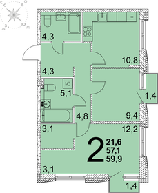 58 м², 2-комнатная квартира 5 500 000 ₽ - изображение 56