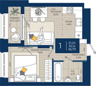 34,5 м², 1-комнатная квартира 11 416 190 ₽ - изображение 21