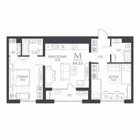 Квартира 64,5 м², 2-комнатная - изображение 1