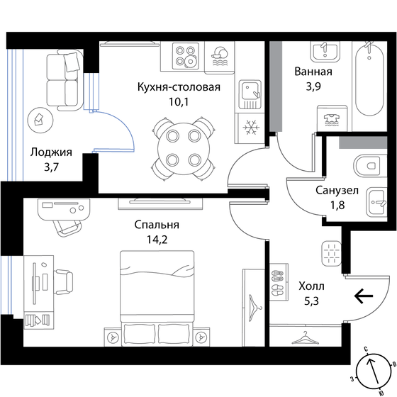 37,2 м², 1-комнатная квартира 6 361 200 ₽ - изображение 1