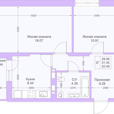 Квартира 52,5 м², 2-комнатная - изображение 2