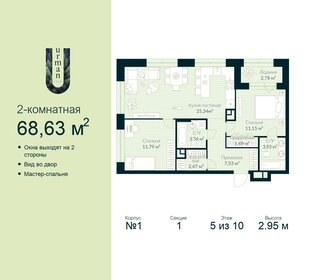 Квартира 68,6 м², 2-комнатная - изображение 1