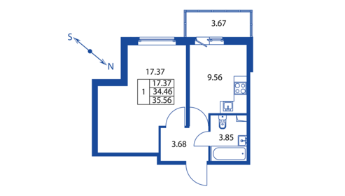 36,4 м², 1-комнатная квартира 5 596 888 ₽ - изображение 93