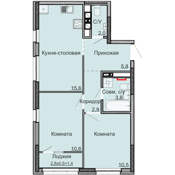 52,6 м², 2-комнатная квартира 4 645 000 ₽ - изображение 1