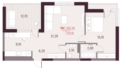 60,3 м², 1-комнатная квартира 10 846 800 ₽ - изображение 8