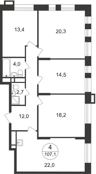 107,1 м², 4-комнатная квартира 22 828 670 ₽ - изображение 1