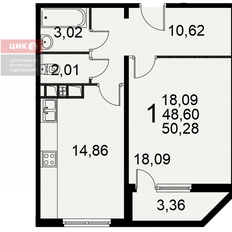 Квартира 50,3 м², 1-комнатная - изображение 2