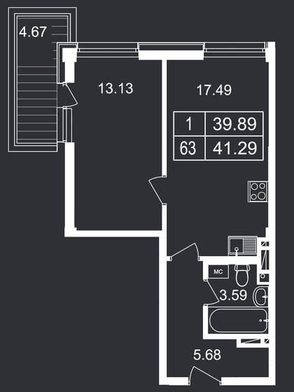 41,3 м², 1-комнатные апартаменты 11 536 878 ₽ - изображение 1