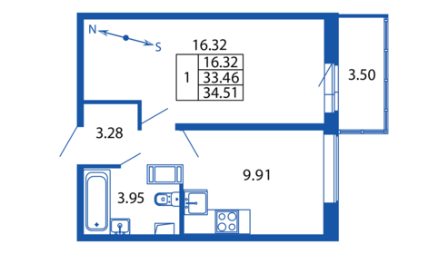 34,2 м², 1-комнатная квартира 6 184 888 ₽ - изображение 61