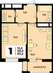 Квартира 37,2 м², 1-комнатная - изображение 1